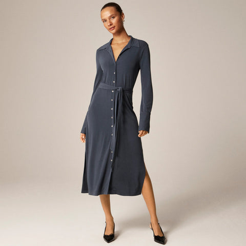 Midi shirt-dress in matte jersey