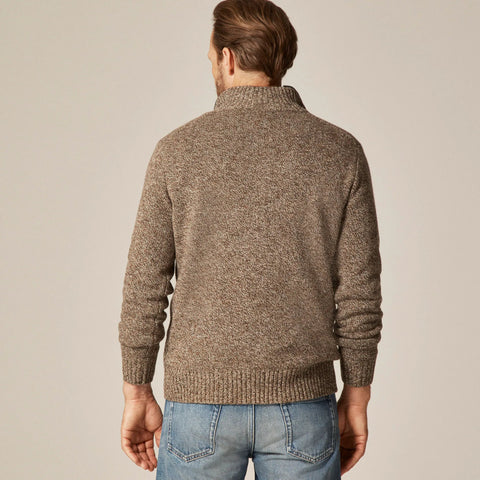 Rugged merino wool-blend marled half-zip sweater