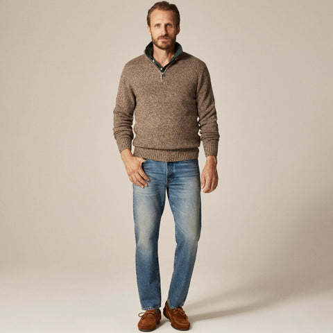 Rugged merino wool-blend marled half-zip sweater