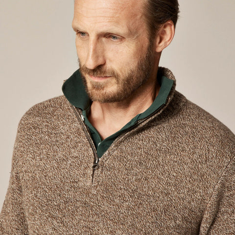 Rugged merino wool-blend marled half-zip sweater