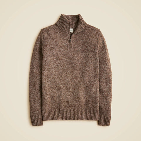 Rugged merino wool-blend marled half-zip sweater