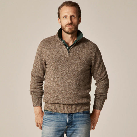 Rugged merino wool-blend marled half-zip sweater