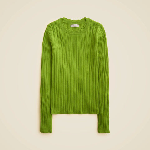 Layered pointelle sweater-tee in merino wool