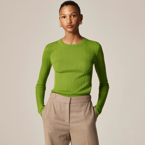 Layered pointelle sweater-tee in merino wool