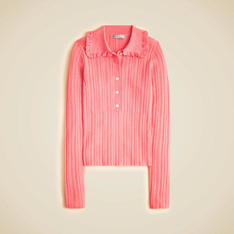 Ruffle-collar sweater-tee in merino wool