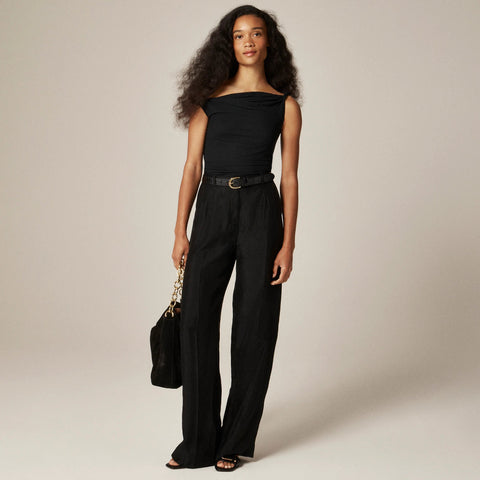 Petite Essential wide-leg pant in textured satin