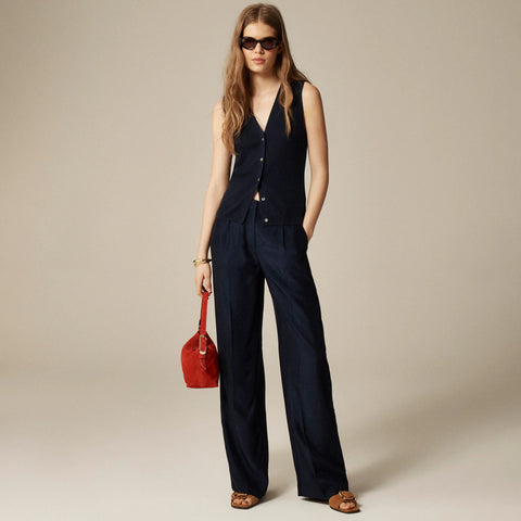 Essential wide-leg pant in textured satin