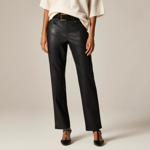 Nipped straight pant in faux leather