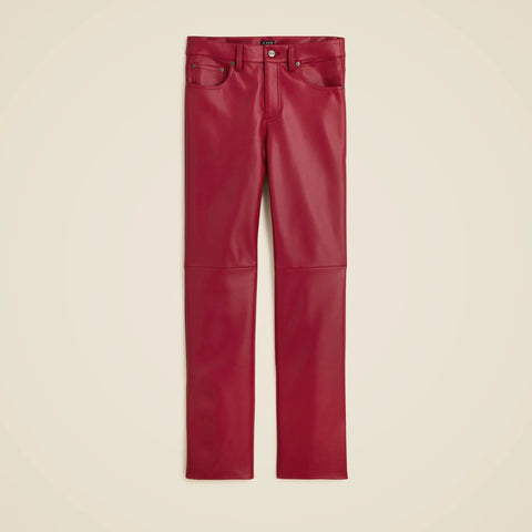 Petite nipped straight pant in faux leather