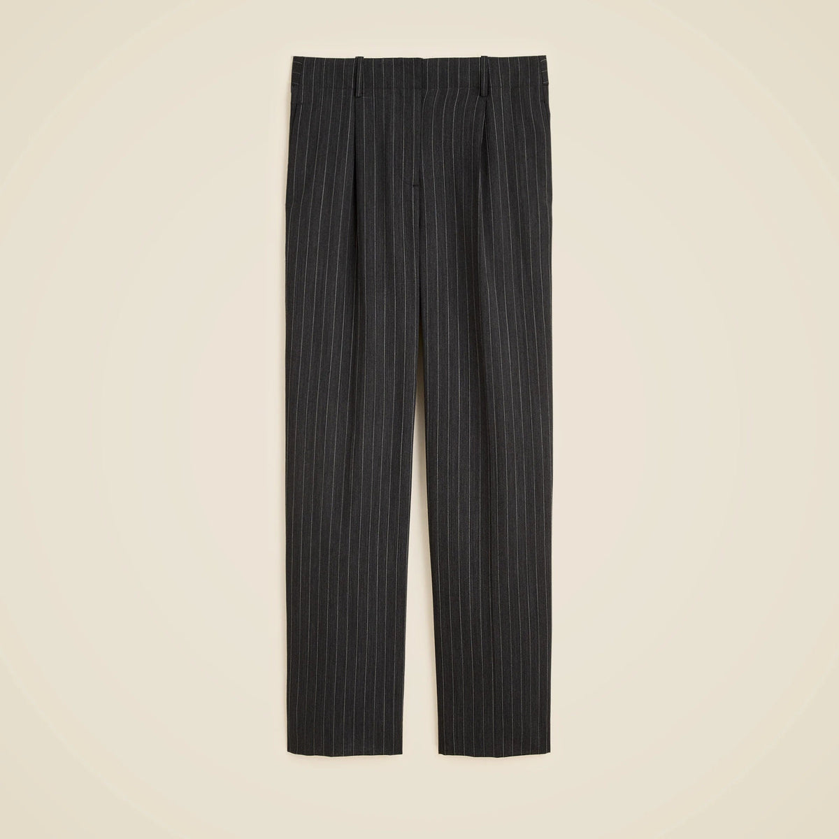 Pleated tapered pant in pinstripe Italian gauzy wool blend