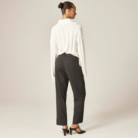 Pleated tapered pant in pinstripe Italian gauzy wool blend