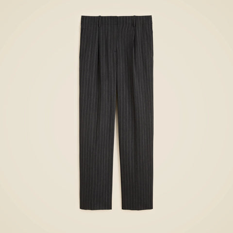 Pleated tapered pant in pinstripe Italian gauzy wool blend