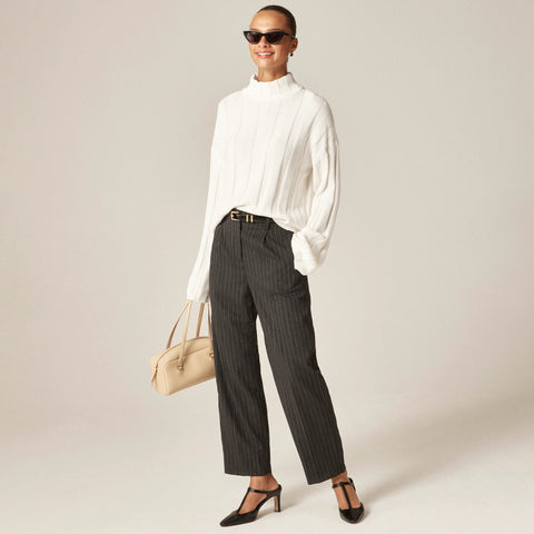 Pleated tapered pant in pinstripe Italian gauzy wool blend