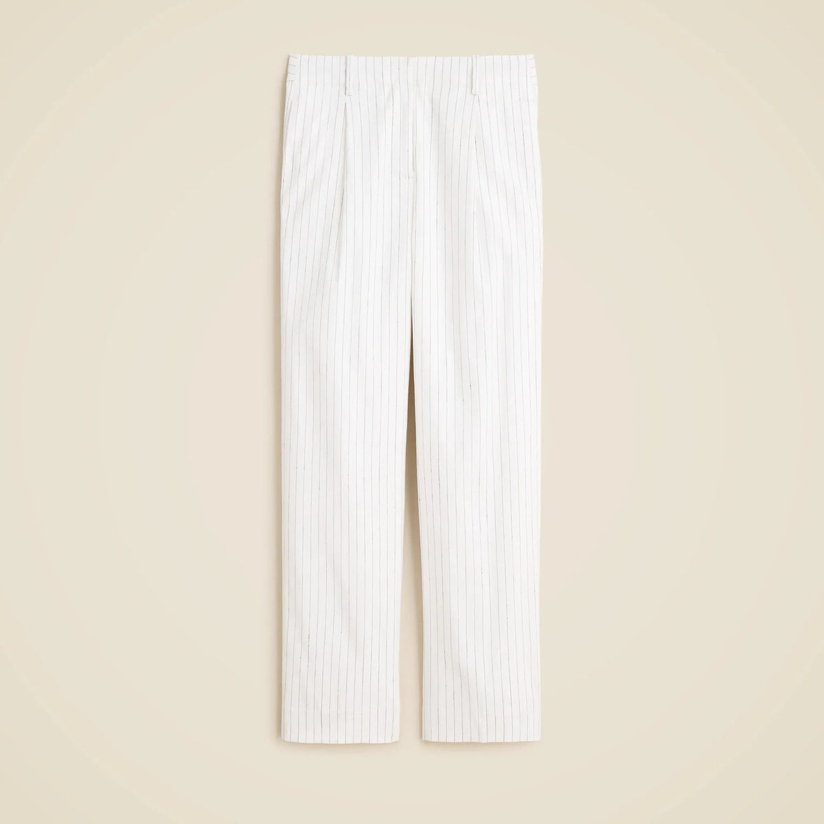 Pleated tapered pant in pinstripe linen-viscose blend