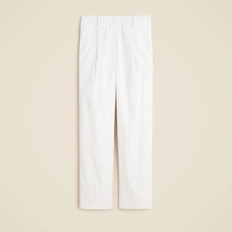 Pleated tapered pant in pinstripe linen-viscose blend