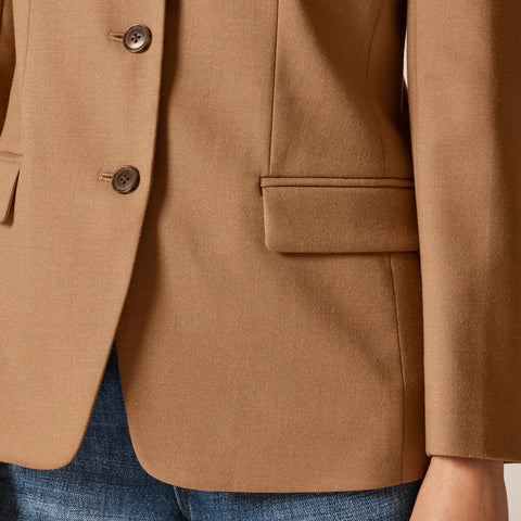 Standing collar blazer in wool-blend flannel