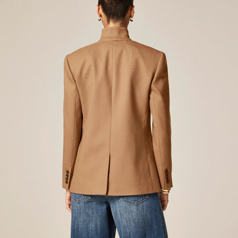 Standing collar blazer in wool-blend flannel