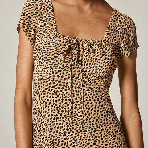 Squareneck slip dress in spot print