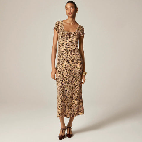 Squareneck slip dress in spot print