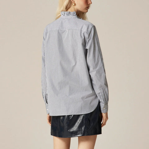 Petite Jules ruffle-collar shirt in striped cotton poplin