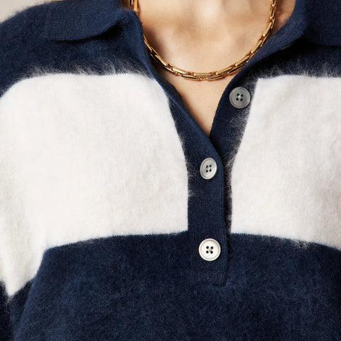 Brushed cashmere rugby sweater in stripe