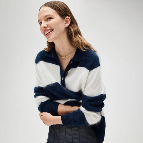 Brushed cashmere rugby sweater in stripe