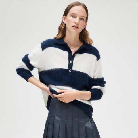 Brushed cashmere rugby sweater in stripe