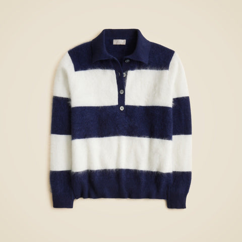 Brushed cashmere rugby sweater in stripe