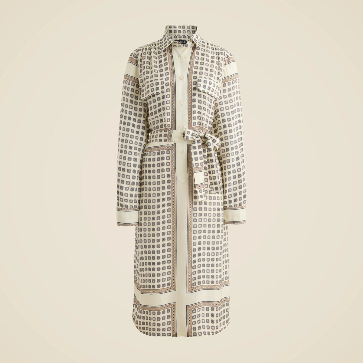 Tie-waist shirt-dress in foulard print