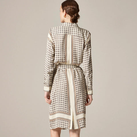 Tie-waist shirt-dress in foulard print