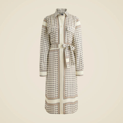 Tie-waist shirt-dress in foulard print