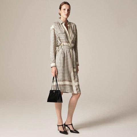 Tie-waist shirt-dress in foulard print