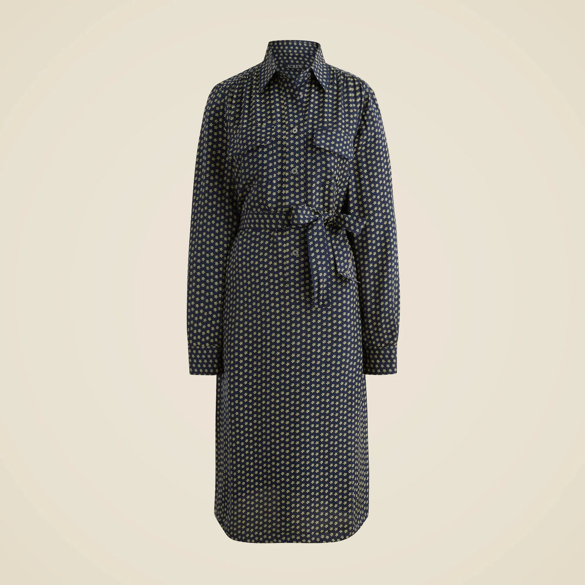 Tie-waist shirt-dress in ditsy floral print