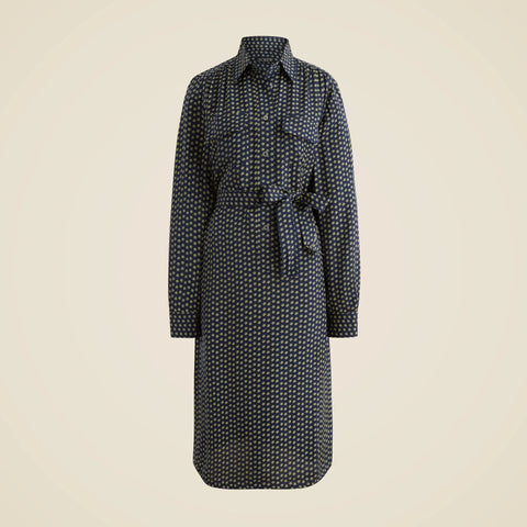 Tie-waist shirt-dress in ditsy floral print