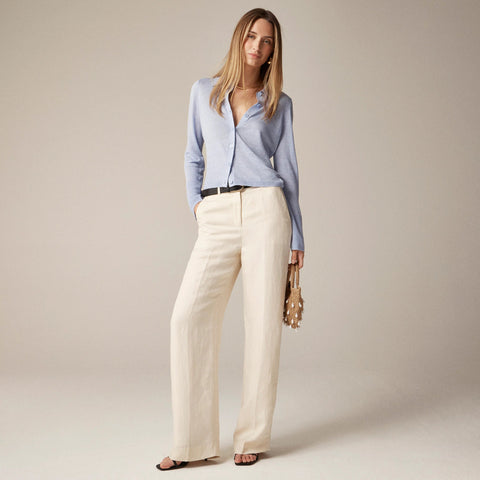 Petite wide-leg pant in linen-cupro blend
