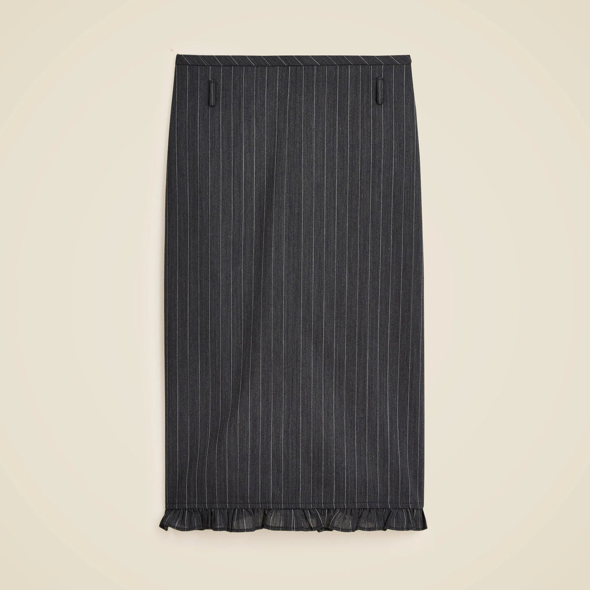 Ruffle-trim pencil midi skirt in pinstripe wool blend