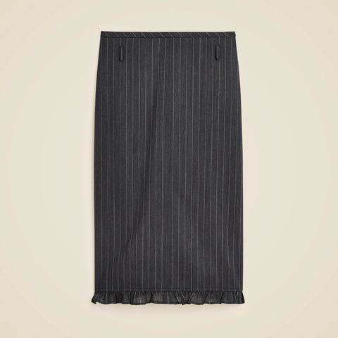 Ruffle-trim pencil midi skirt in pinstripe wool blend
