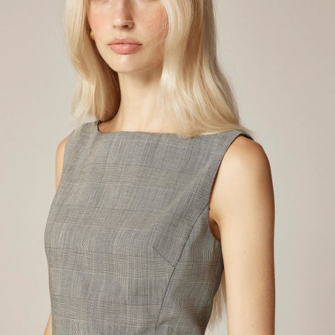 Seamed shift dress in glen plaid Italian gauzy wool blend