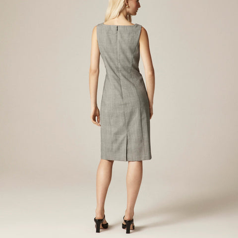 Seamed shift dress in glen plaid Italian gauzy wool blend