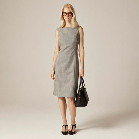 Seamed shift dress in glen plaid Italian gauzy wool blend