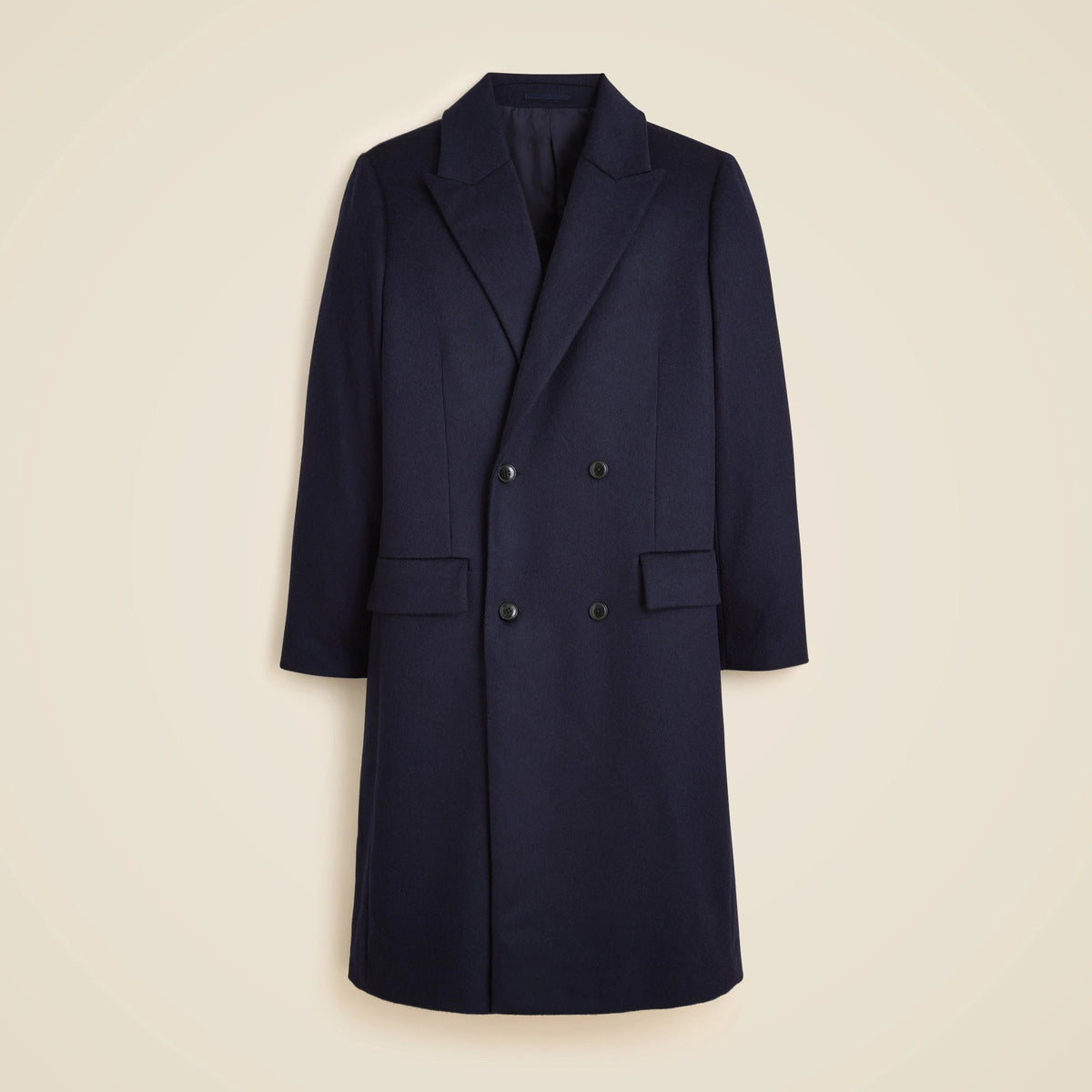 Double-breasted topcoat in English merino wool