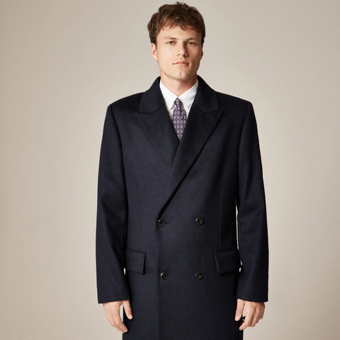 Double-breasted topcoat in English merino wool