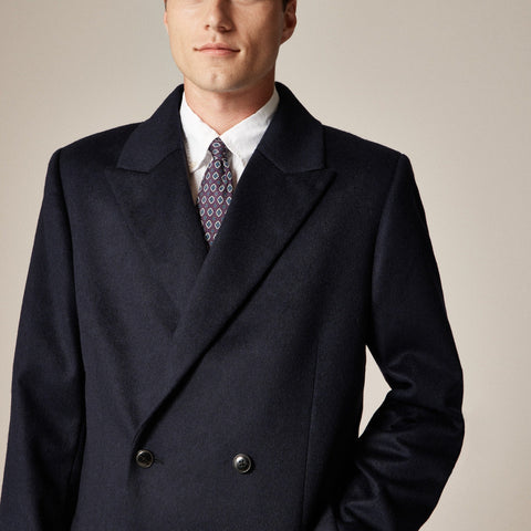 Double-breasted topcoat in English merino wool