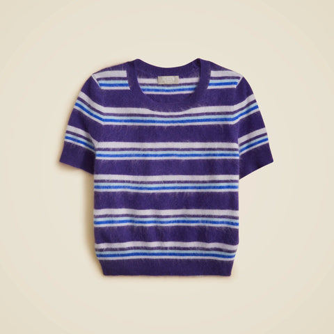 Brushed cashmere relaxed T-shirt in stripe