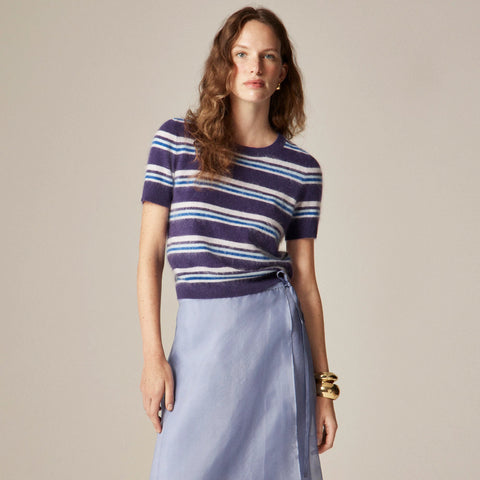 Brushed cashmere relaxed T-shirt in stripe