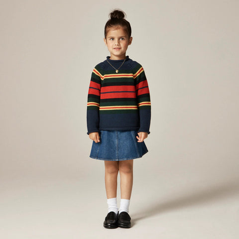 Kids' heritage cotton Rollneck™ sweater in rugby stripe