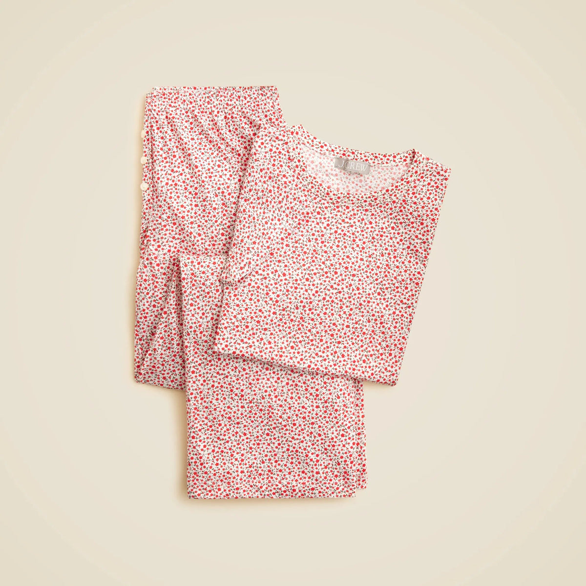 Short-sleeve pajama pant set in floral-print tissue crepe