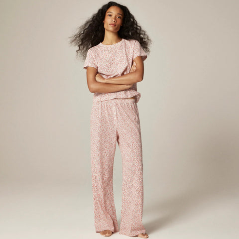 Short-sleeve pajama pant set in floral-print tissue crepe