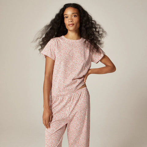 Short-sleeve pajama pant set in floral-print tissue crepe