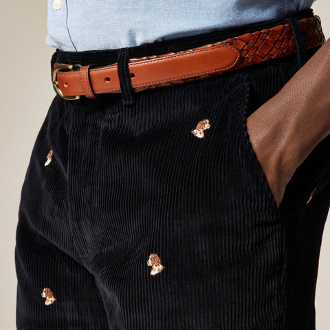 Classic-fit 8-wale corduroy pant with dog embroidery